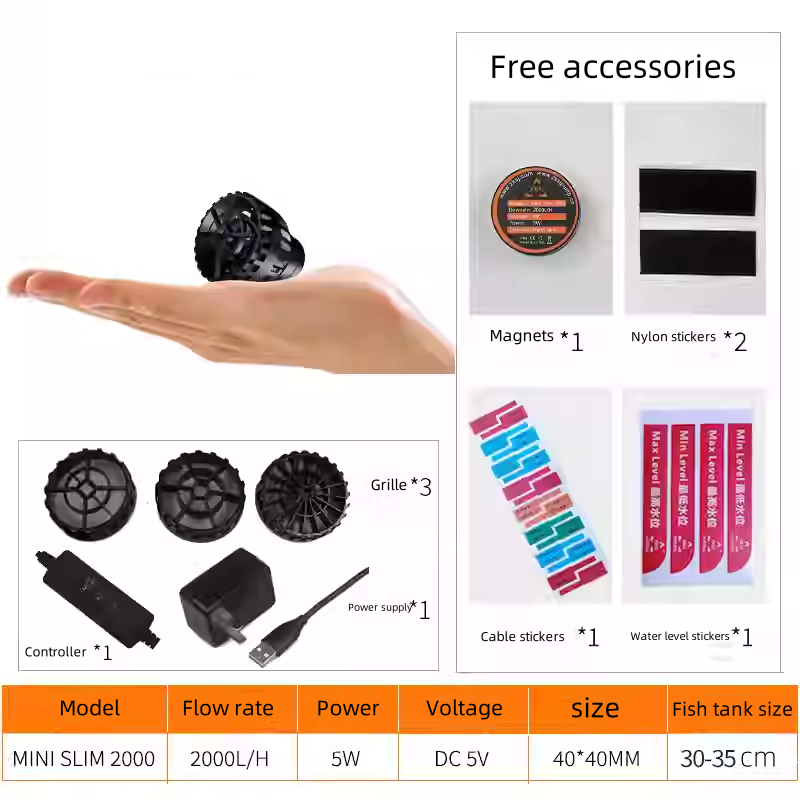 ZKSJ Slim DC Aquarium Wave Maker 2000L-25000L/H - Mini Size, Wireless Control, Ultra Quiet Water Pump for Fish Tank Circulation