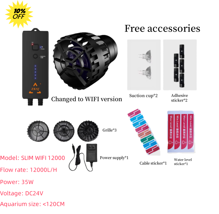 ZKSJ 4th Generation WiFi Wave Maker Pump - Quiet Variable Flow Aquarium Circulation Pump with Bottom Blow Function