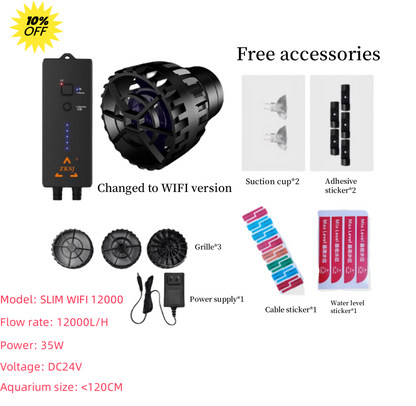 ZKSJ 4th Generation WiFi Wave Maker Pump - Quiet Variable Flow Aquarium Circulation Pump with Bottom Blow Function
