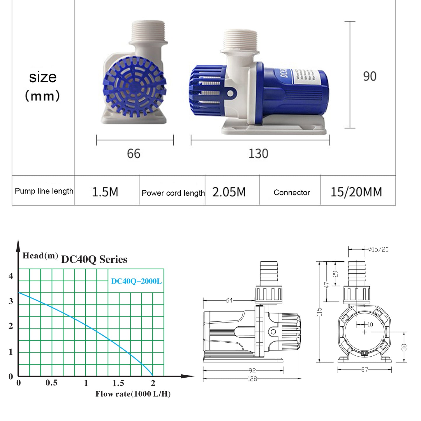 Pompă de acvariu ZKSJ DC24V 5000L/H 20 viteze de control al frecvenței