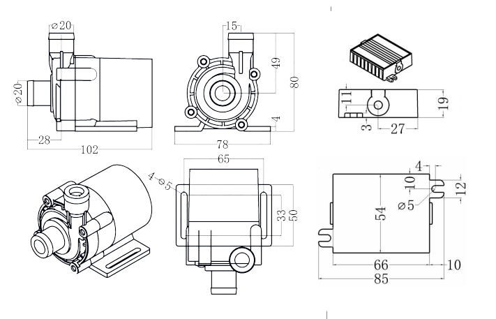 compact 102x78x80mm pump for industrial circulation